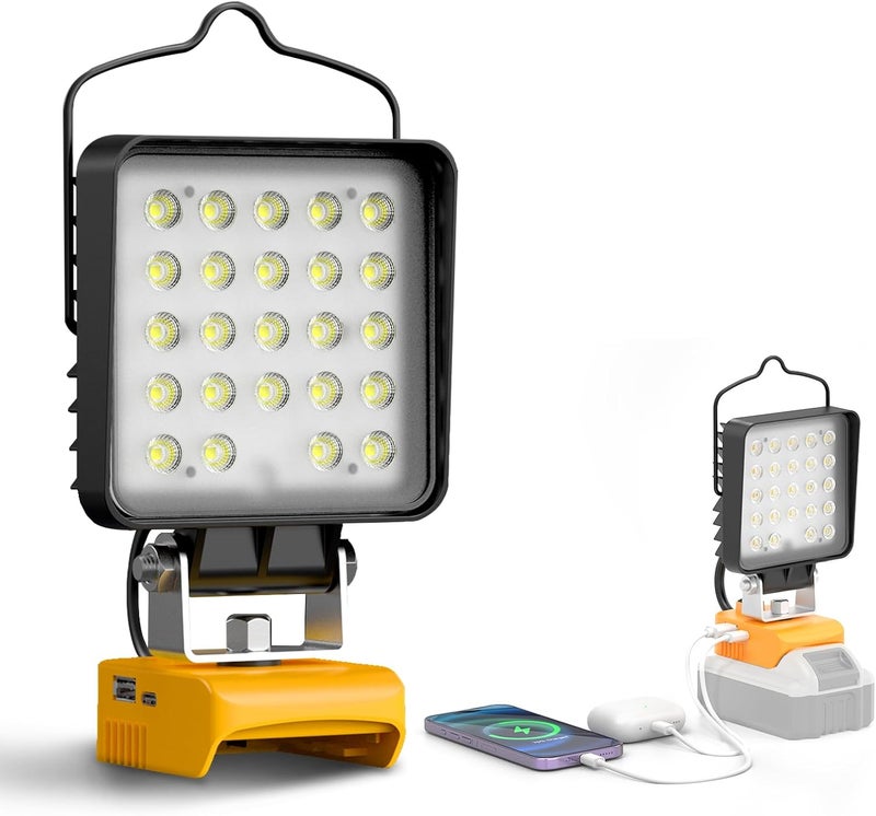 wokelux 48 واط 7600 لومن مصباح عمل LED لبطارية ديوالت ماكس 20 فولت، مصباح LED لاسلكي مع منفذ شحن USB و Type-C، حماية منخفضة الجهد المحسنة، مصباح يدوي للإضاءة الخارجية (البطارية غير مدرجة) - Image 1